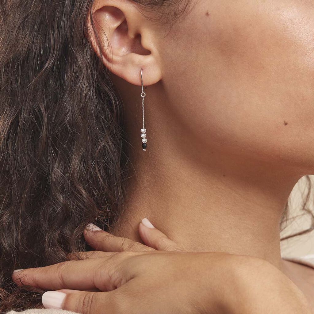 Boucles D'oreilles Pendantes Cyprielle Argent Blanc Pierre De Synthese - Boucles d'oreilles fantaisie Femme | Histoire d’Or