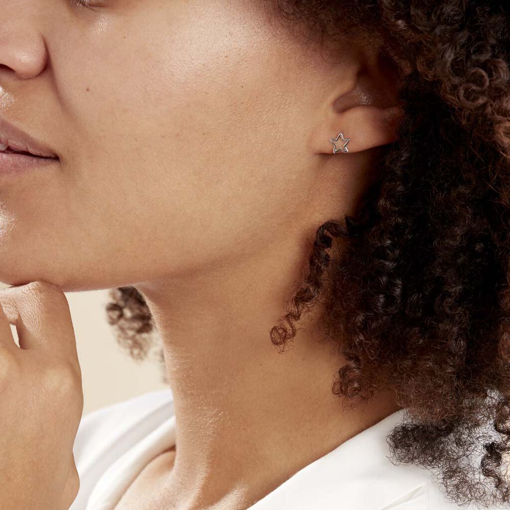 Boucles D'oreilles Puces Alphonsine Etoile De Mer Or Blanc - Clous d'oreilles Femme | Histoire d’Or