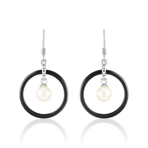 Boucles D'oreilles Pendantes Argent Céramique Et Perle De Culture - Boucles d'oreilles fantaisie Femme | Histoire d’Or