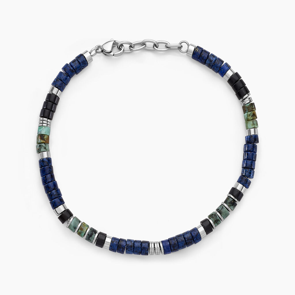 Bracelet Leeds Acier Blanc Lapis Lazuli Turquoise Pierre De Synthese - Bracelets Homme | Histoire d’Or