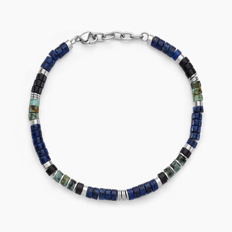 Bracelet Leeds Acier Blanc Lapis Lazuli Turquoise Pierre De Synthese - Bracelets Homme | Histoire d’Or
