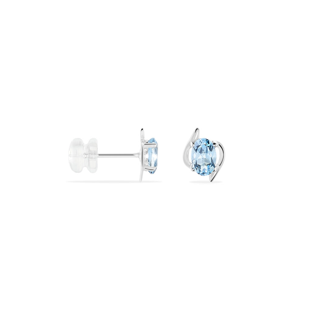 Boucles D'oreilles Puces Vrille Ovale Or Blanc Topaze - Clous d'oreilles Femme | Histoire d’Or