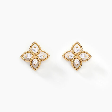 Boucles D'oreilles Puces Fionae Or Jaune Oxyde De Zirconium - Clous d'oreilles Femme | Histoire d&rsquo;Or
