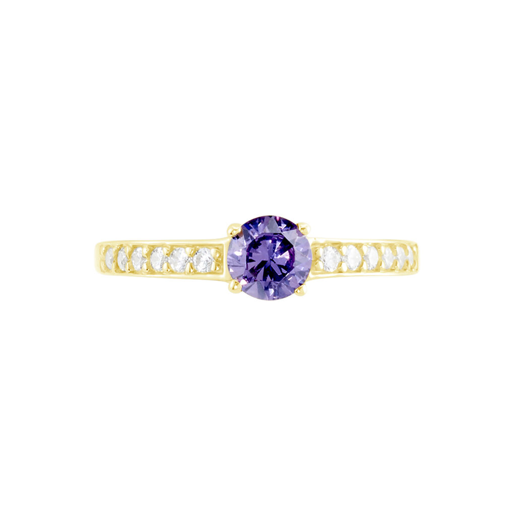 Bague Carrol Or Jaune Am&eacute;thyste Oxyde De Zirconium - Bagues solitaires Femme | Histoire d&rsquo;Or