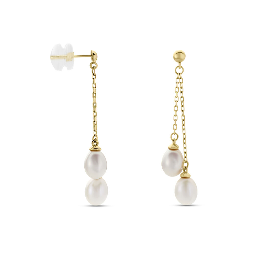 Boucles D'oreilles Pendantes Carrine 2 Fils Or Jaune Perle De Culture - Boucles d'oreilles pendantes Femme | Histoire d’Or