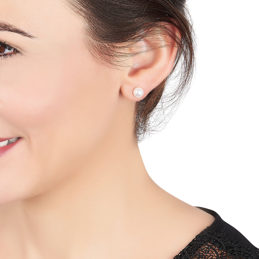 Boucles D'oreilles Puces Kesya Nacres Bouton Or Jaune Perle De Culture - Clous d'oreilles Femme | Histoire d’Or
