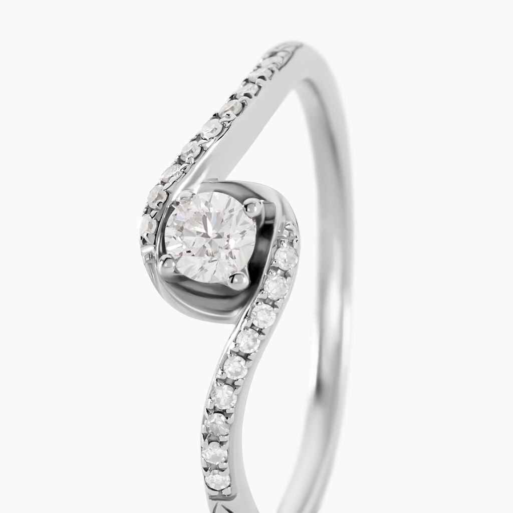 Bague Vrille Accompagnee Or Blanc Diamant - Bagues solitaires Femme | Histoire d&rsquo;Or