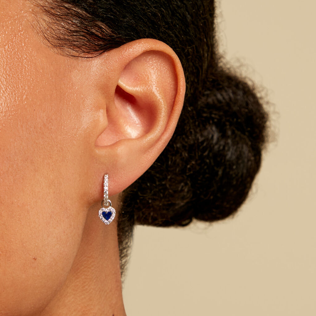 Creoles Serment D'Argent Argent Blanc Lapis Lazuli Oxyde De Zirconium - Boucles d'oreilles cr&eacute;oles Femme | Histoire d&rsquo;Or