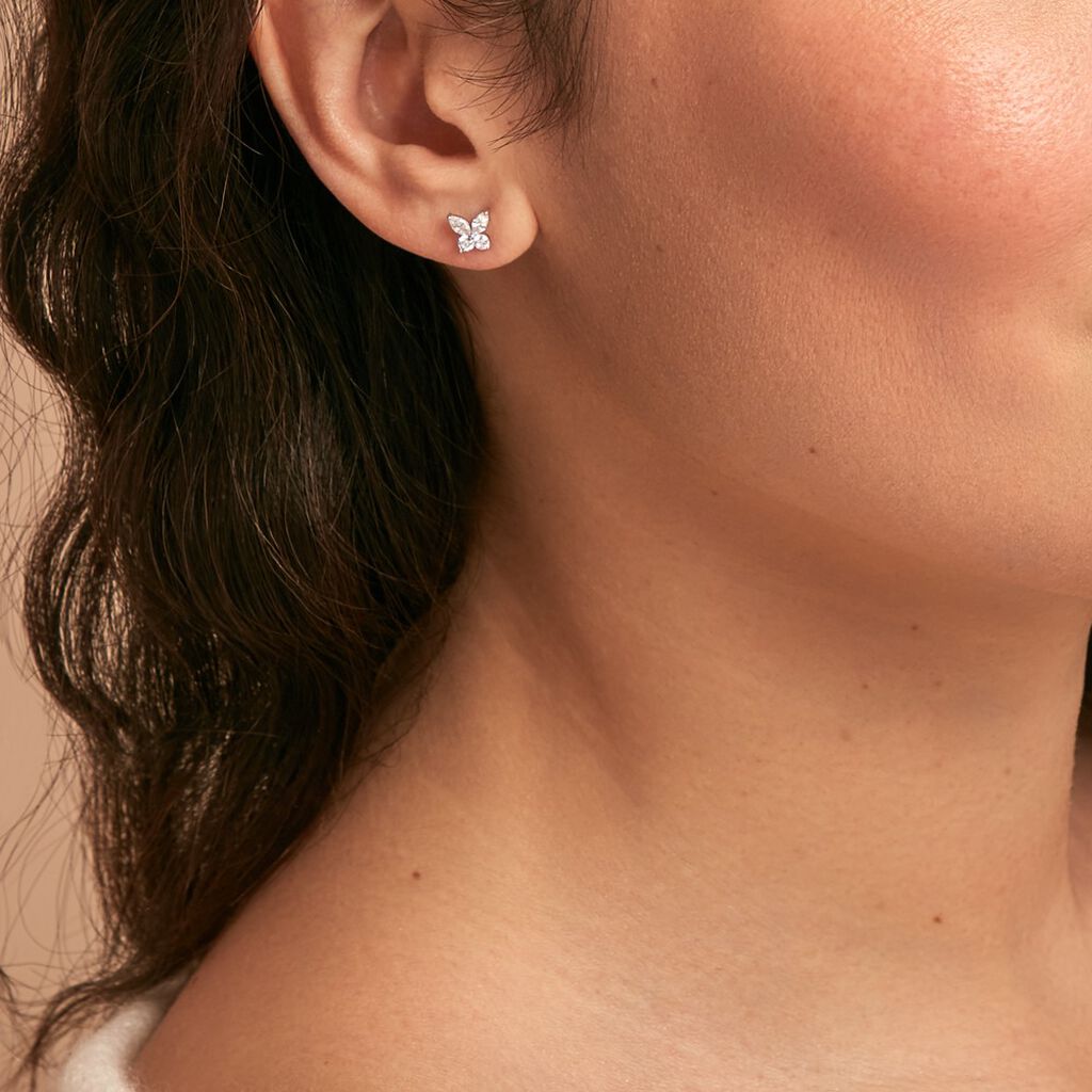 Boucles D'oreilles Puces Fay Argent Blanc Oxyde De Zirconium - Boucles d'oreilles fantaisie Femme | Histoire d’Or