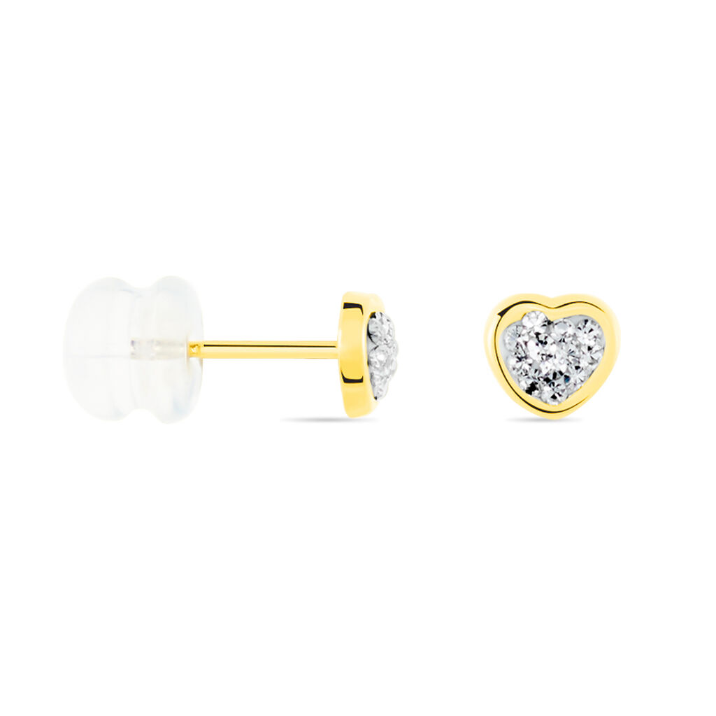 Boucles D'oreilles Puces Daria Cœur 0 Or Jaune Strass - Clous d'oreilles Famille | Histoire d’Or