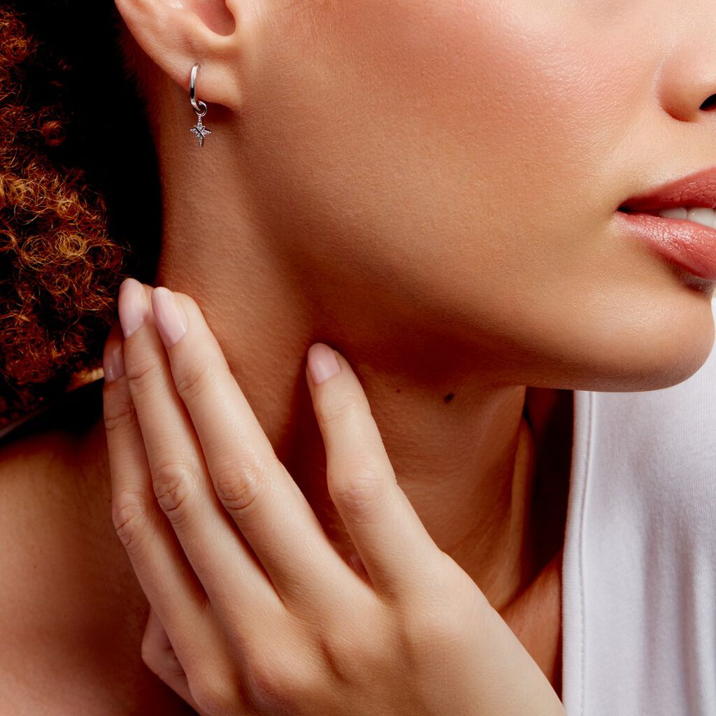 Créoles Astre Precieux Argent Blanc Oxyde De Zirconium - Boucles d'oreilles créoles Femme | Histoire d’Or