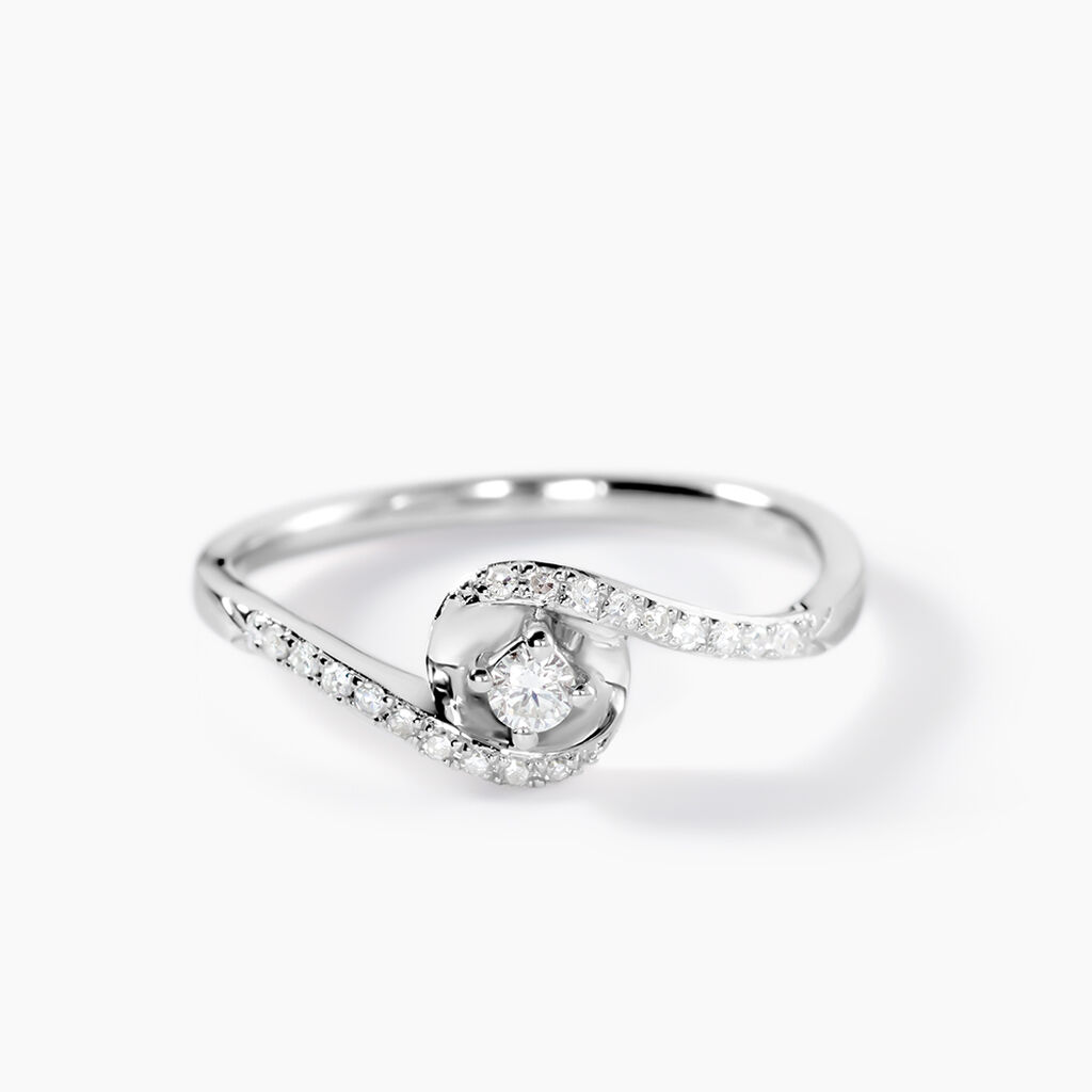 Bague Vrille Accompagnee Or Blanc Diamant - Bagues solitaires Femme | Histoire d&rsquo;Or