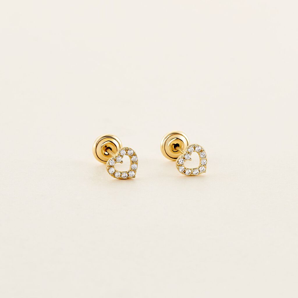 Boucles D'oreilles Puces Eily Or Jaune Oxyde De Zirconium - Clous d'oreilles Famille | Histoire d&rsquo;Or