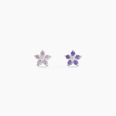 Boucles D'oreilles Puces Purple Bloom Argent Blanc Oxyde De Zirconium - Boucles d'oreilles fantaisie Femme | Histoire d&rsquo;Or