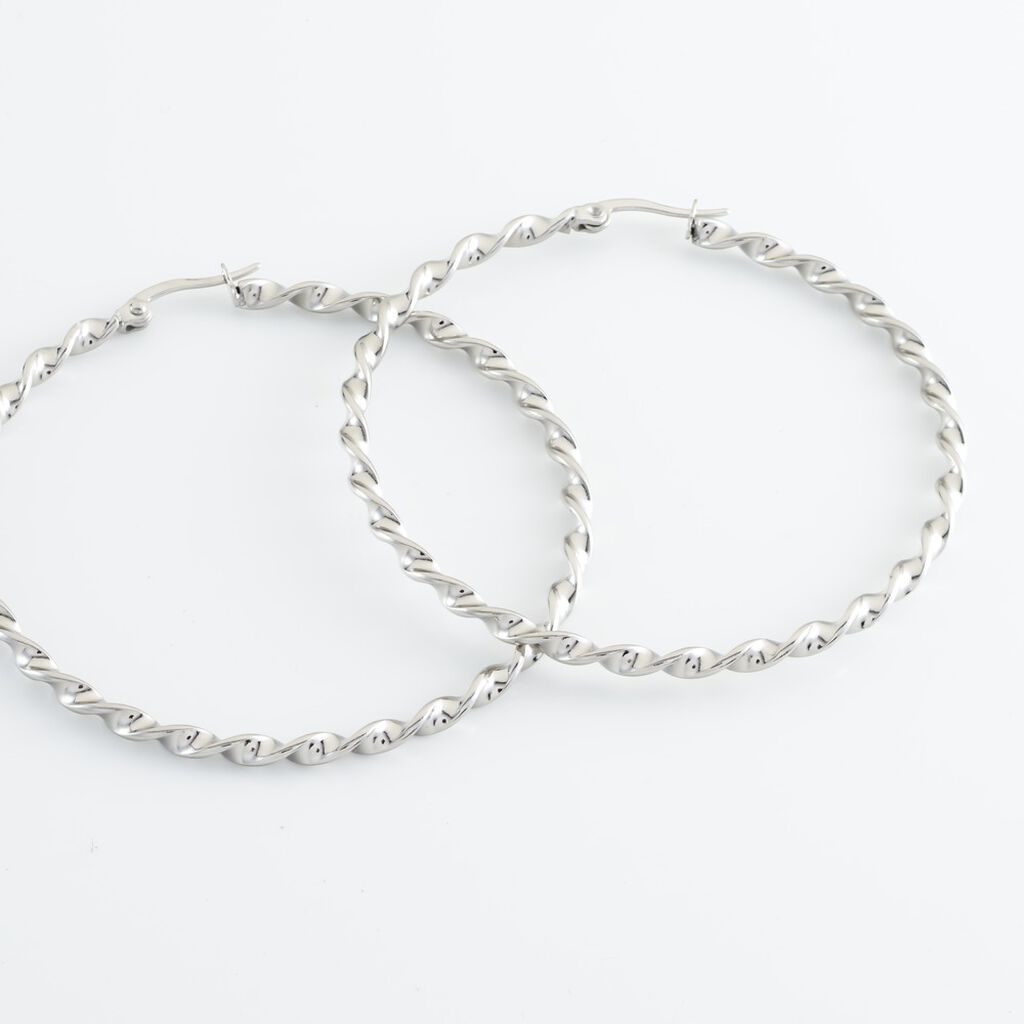 Creoles Acier Blanc Antonello - Boucles d'oreilles cr&eacute;oles Femme | Histoire d&rsquo;Or