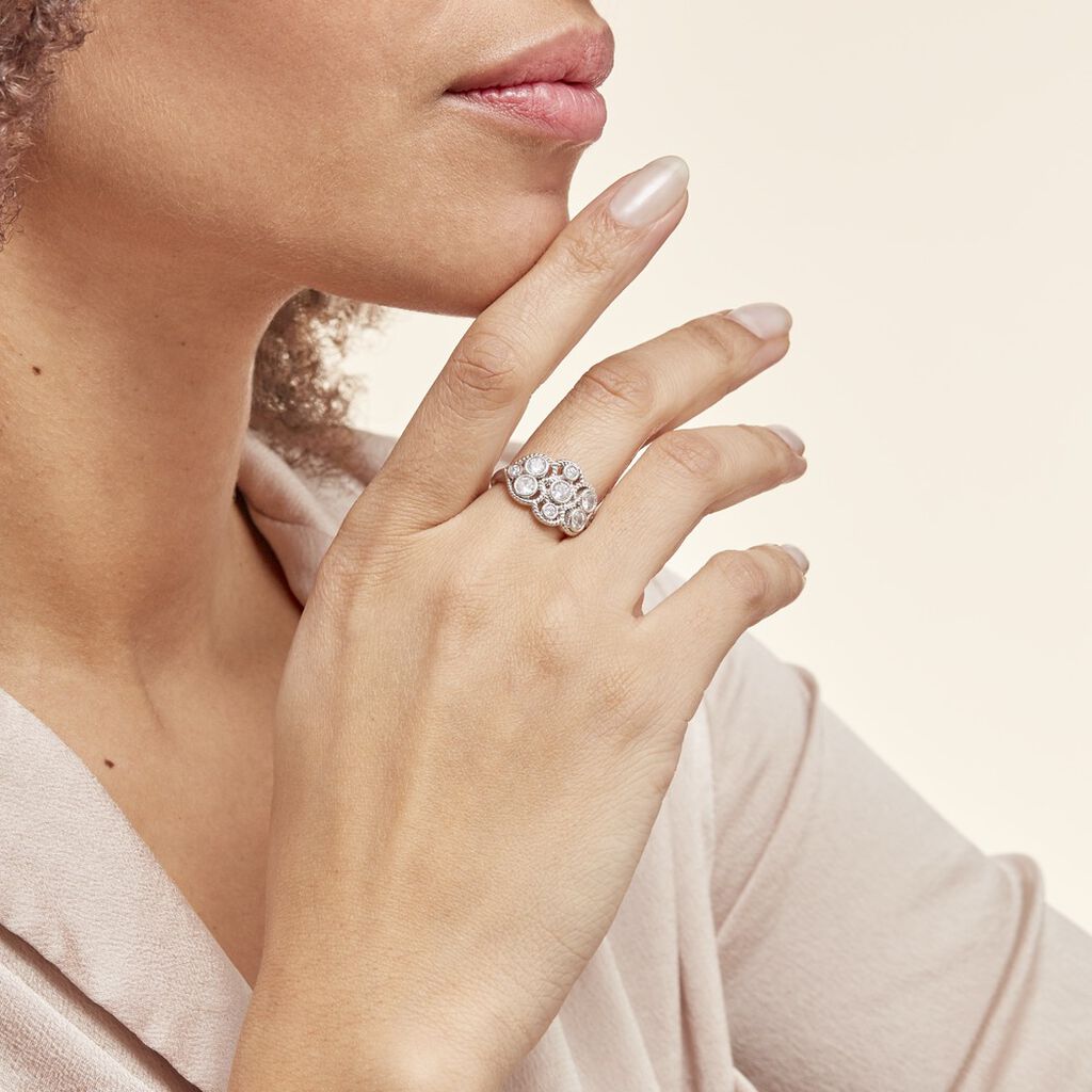 Bague Argent Blanc Boulonnaise Oxydes De Zirconium - Bagues avec pierre Femme | Histoire d’Or