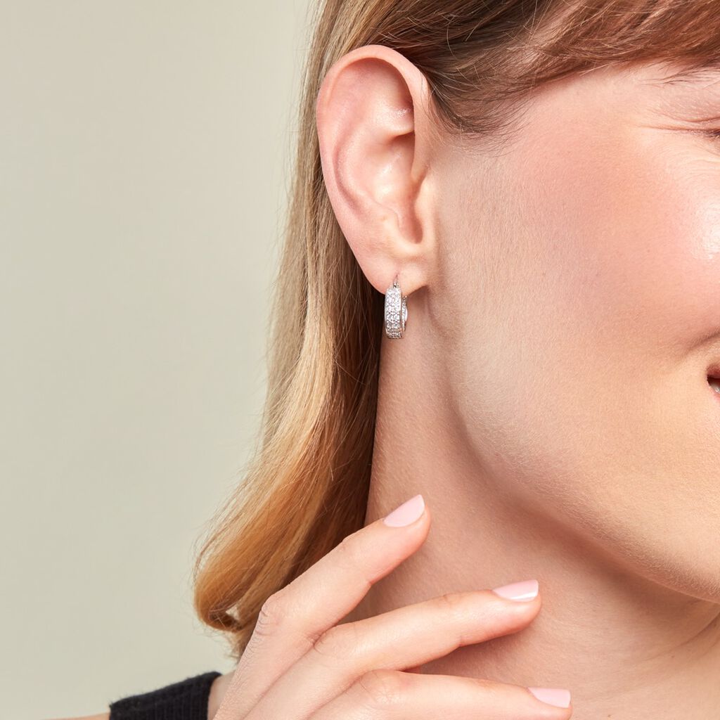 Créoles Argent Blanc Taki Oxydes De Zirconium - Boucles d'oreilles créoles Femme | Histoire d’Or