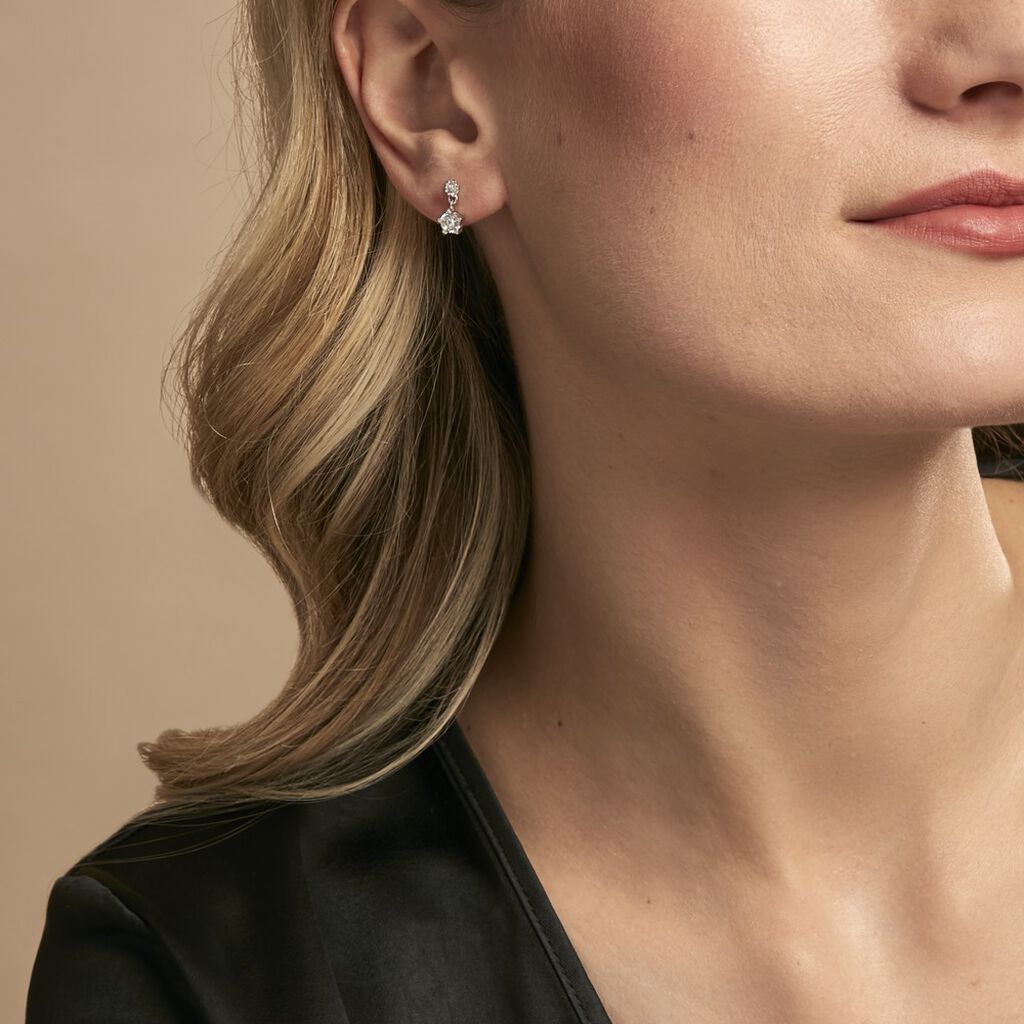 Boucles D'oreilles Puces Tibby Argent Blanc Oxyde De Zirconium - Boucles d'oreilles fantaisie Femme | Histoire d’Or