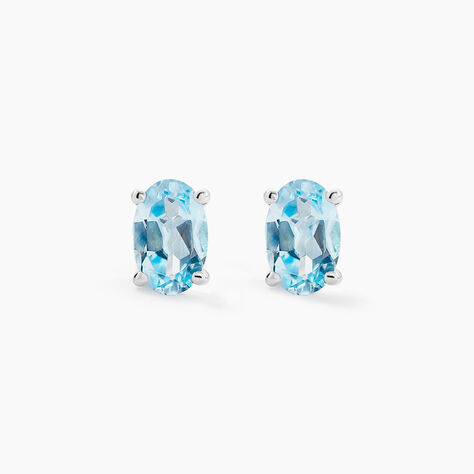 Boucles D'oreilles Puces Elea Serti Griffe Or Blanc Topaze - Clous d'oreilles Femme | Histoire d’Or