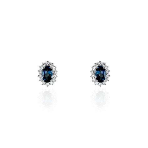 Boucles D'oreilles Or Blanc Quintilla Topazes London Blue Et Oxydes - Boucles d'oreilles pendantes Femme | Histoire d&rsquo;Or