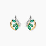 Boucles D'oreilles Puces Or Bicolore Petale Emeraude Diamant - Clous d'oreilles Femme | Histoire d&rsquo;Or