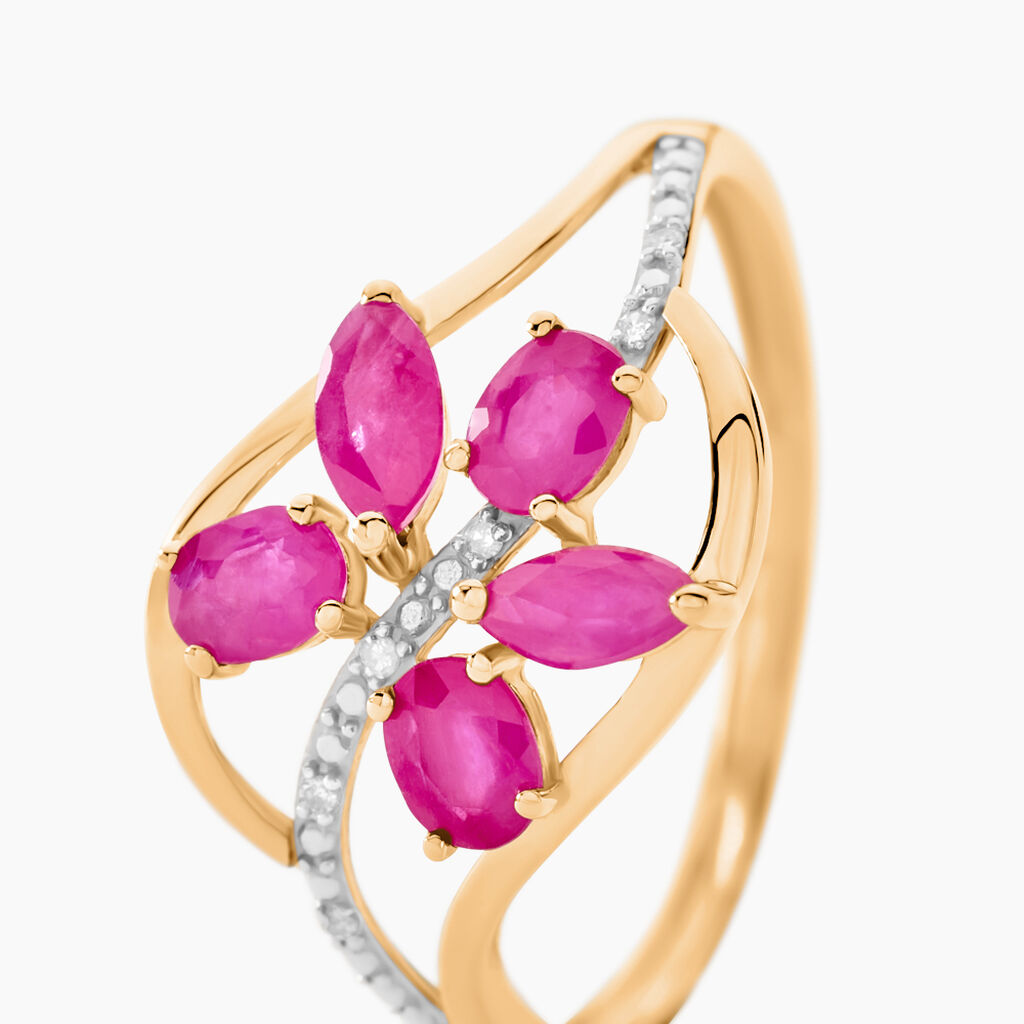 Bague Orchidee Or Bicolore Rubis Diamant - Bagues avec pierre Femme | Histoire d&rsquo;Or