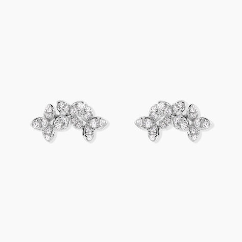 Boucles D'Oreilles Puces Sephine Argent Blanc Oxyde De Zirconium - Boucles d'oreilles fantaisie Femme | Histoire d&rsquo;Or
