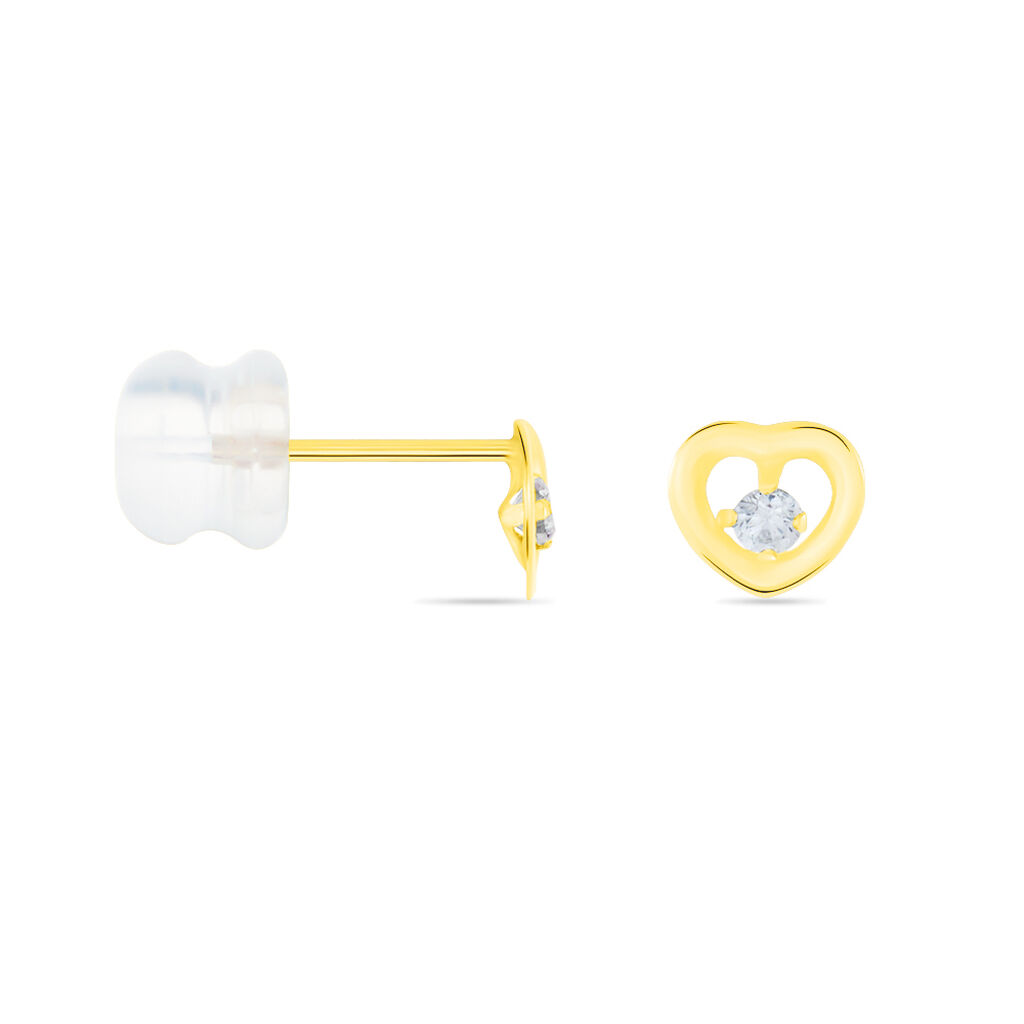 Boucles D'oreilles Puces Daria Cœur Or Jaune Oxyde De Zirconium - Clous d'oreilles Famille | Histoire d’Or
