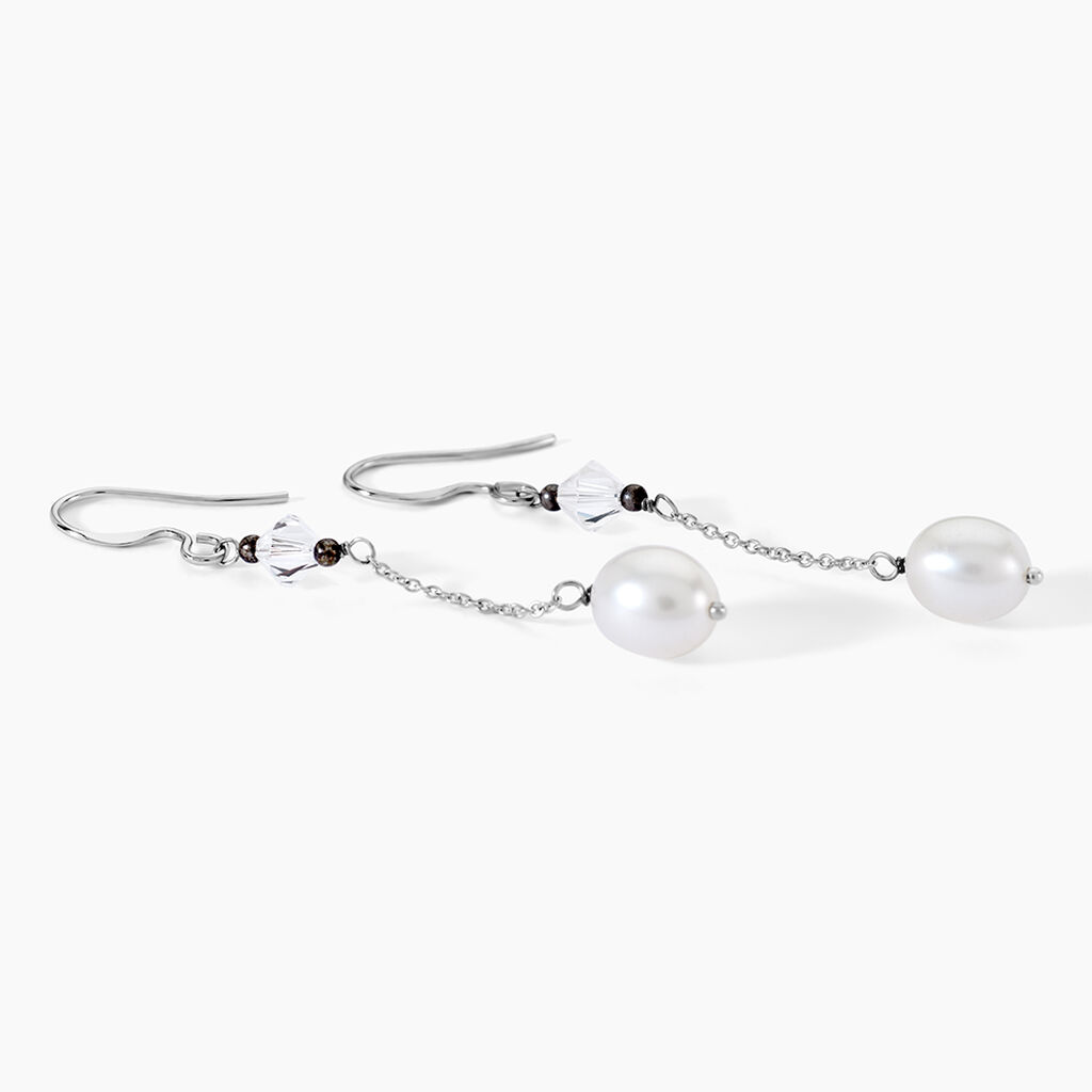 Boucles D'oreilles Pendantes Argent Blanc Perle De Culture Et Olivine - Boucles d'oreilles fantaisie Femme | Histoire d’Or