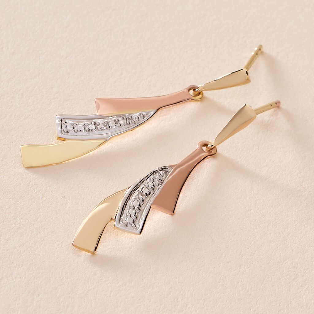Boucles D'oreilles Pendantes Ainhoa Or Tricolore Diamant - Boucles d'oreilles pendantes Femme | Histoire d’Or