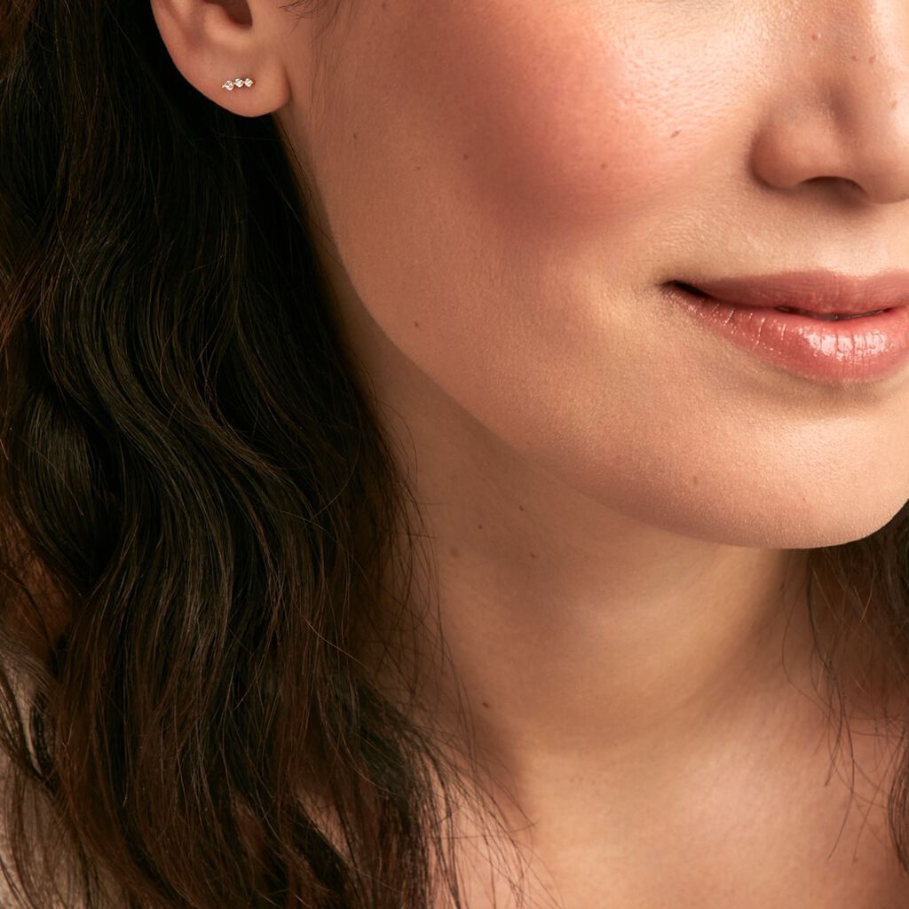 Boucles D'oreilles Puces Tria Or Jaune Oxyde De Zirconium - Clous d'oreilles Femme | Histoire d’Or