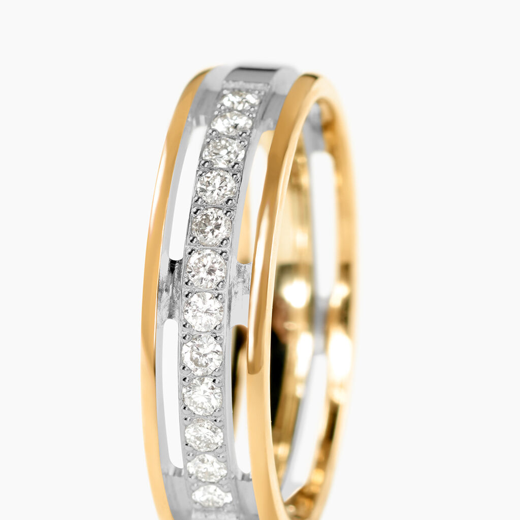 Alliance Serti Grains Ajoures Or Bicolore Diamant - Alliances Unisex | Histoire d&rsquo;Or
