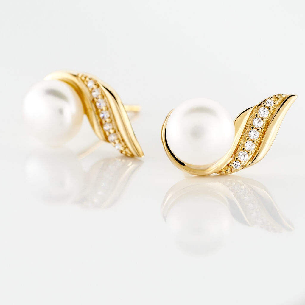 Boucles D'oreilles Puces Antoinette Or Jaune Perle De Culture - Clous d'oreilles Femme | Histoire d’Or