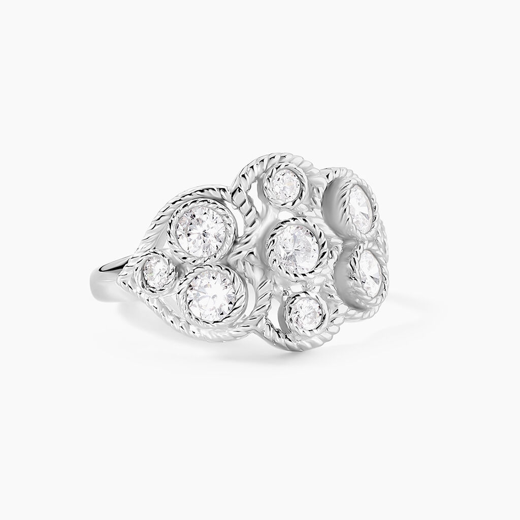 Bague Argent Blanc Boulonnaise Oxydes De Zirconium - Bagues avec pierre Femme | Histoire d’Or