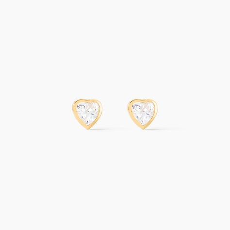Boucles D'oreilles Puces Dot Coeur Plein Or Jaune Oxyde De Zirconium - Clous d'oreilles Femme | Histoire d&rsquo;Or