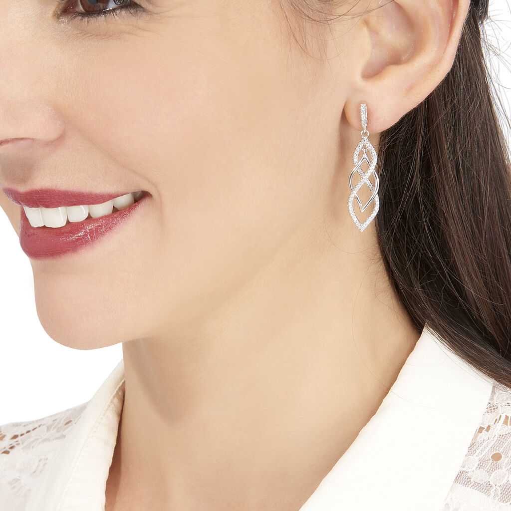 Boucles D'oreilles Pendantes Malika Argent Blanc Oxyde De Zirconium - Boucles d'oreilles pendantes Femme | Histoire d’Or