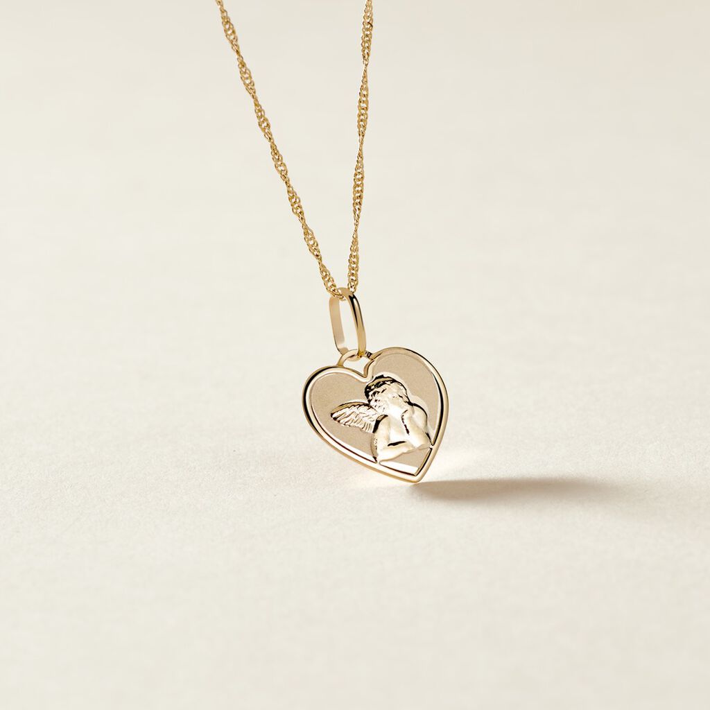 Pendentif Ange Coeur Or Jaune - Pendentifs Baptême Famille | Histoire d’Or