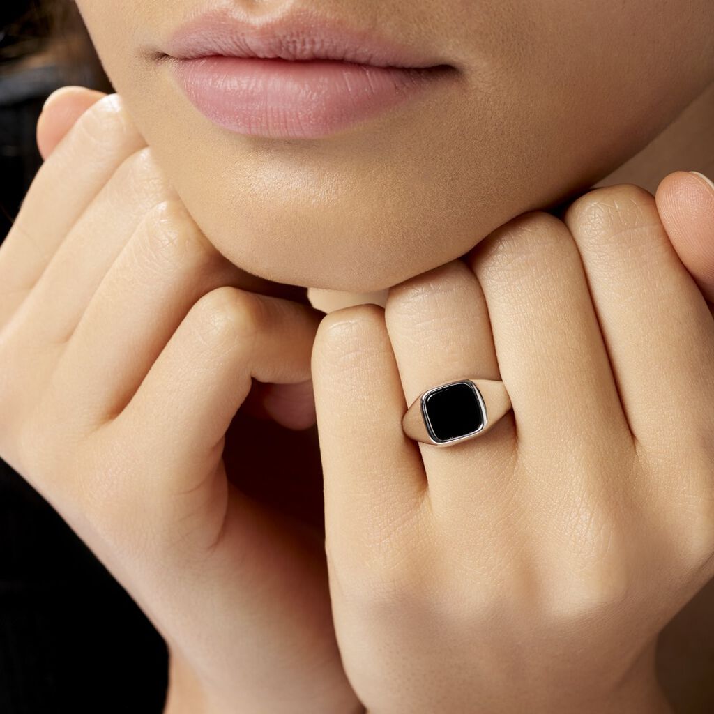 Chevalière Renelia Argent Blanc Blanc Onyx - Chevalières Femme | Histoire d’Or