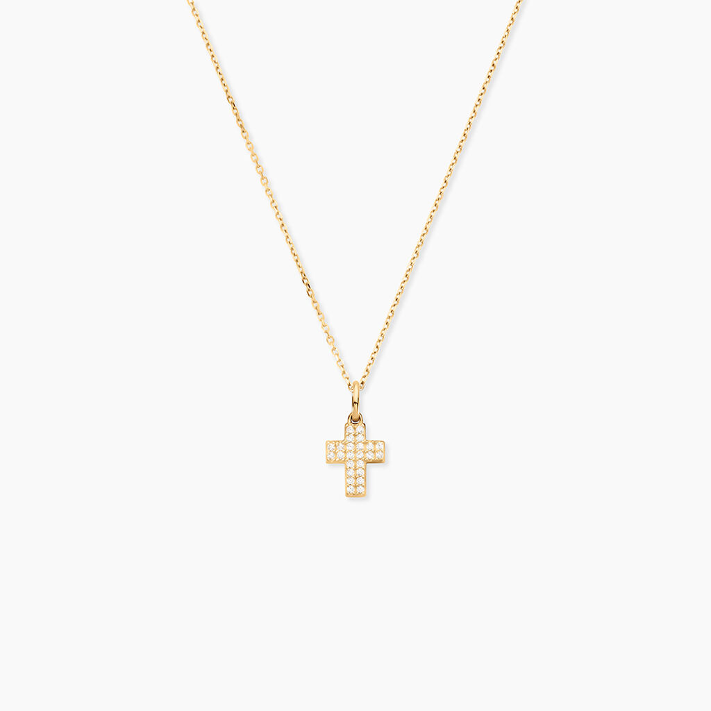 Pendentif Canice Croix Or Jaune Oxyde De Zirconium - Pendentifs Communion Femme | Histoire d&rsquo;Or