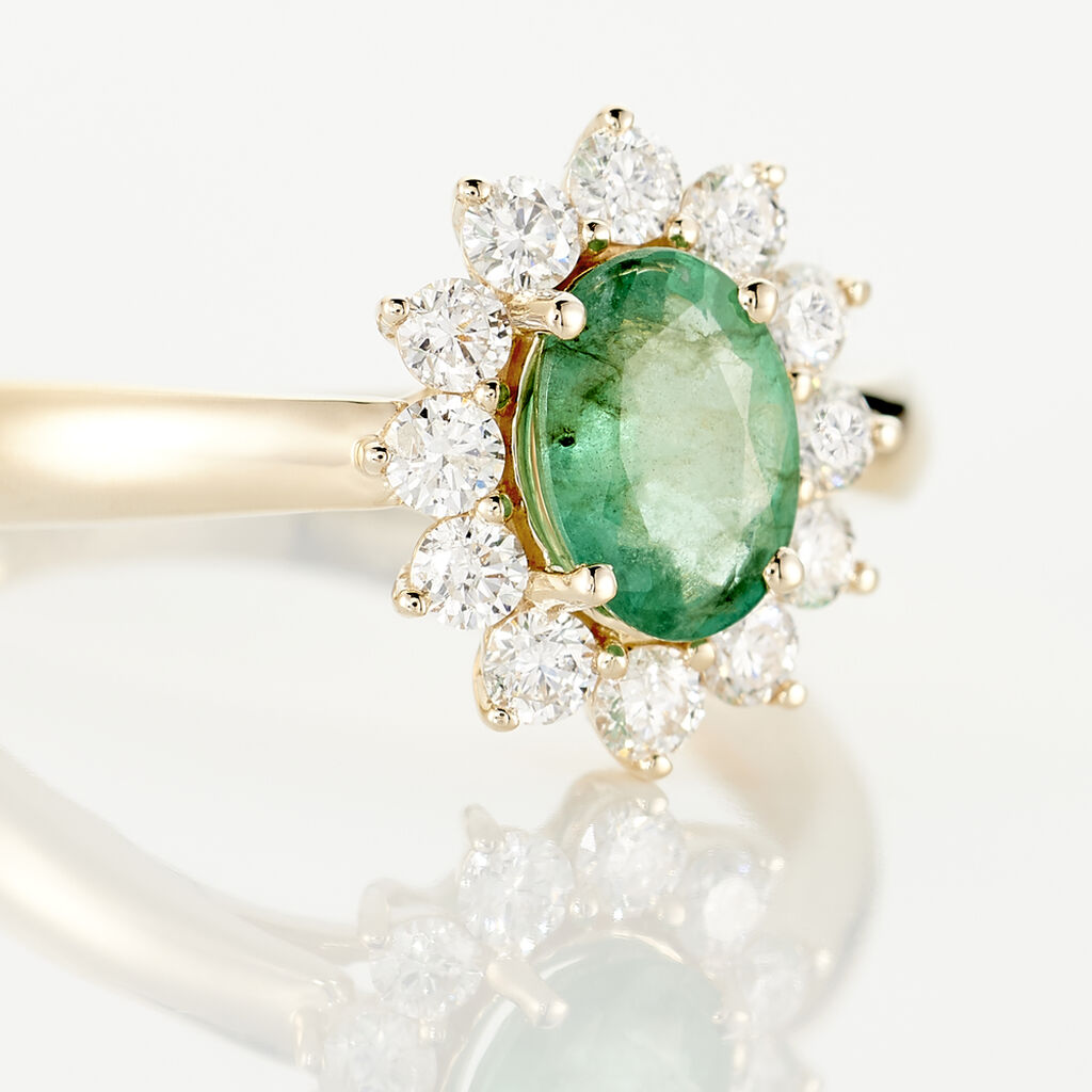 Bague Or Jaune Emeraude Diamants - Bagues solitaires Femme | Histoire d’Or