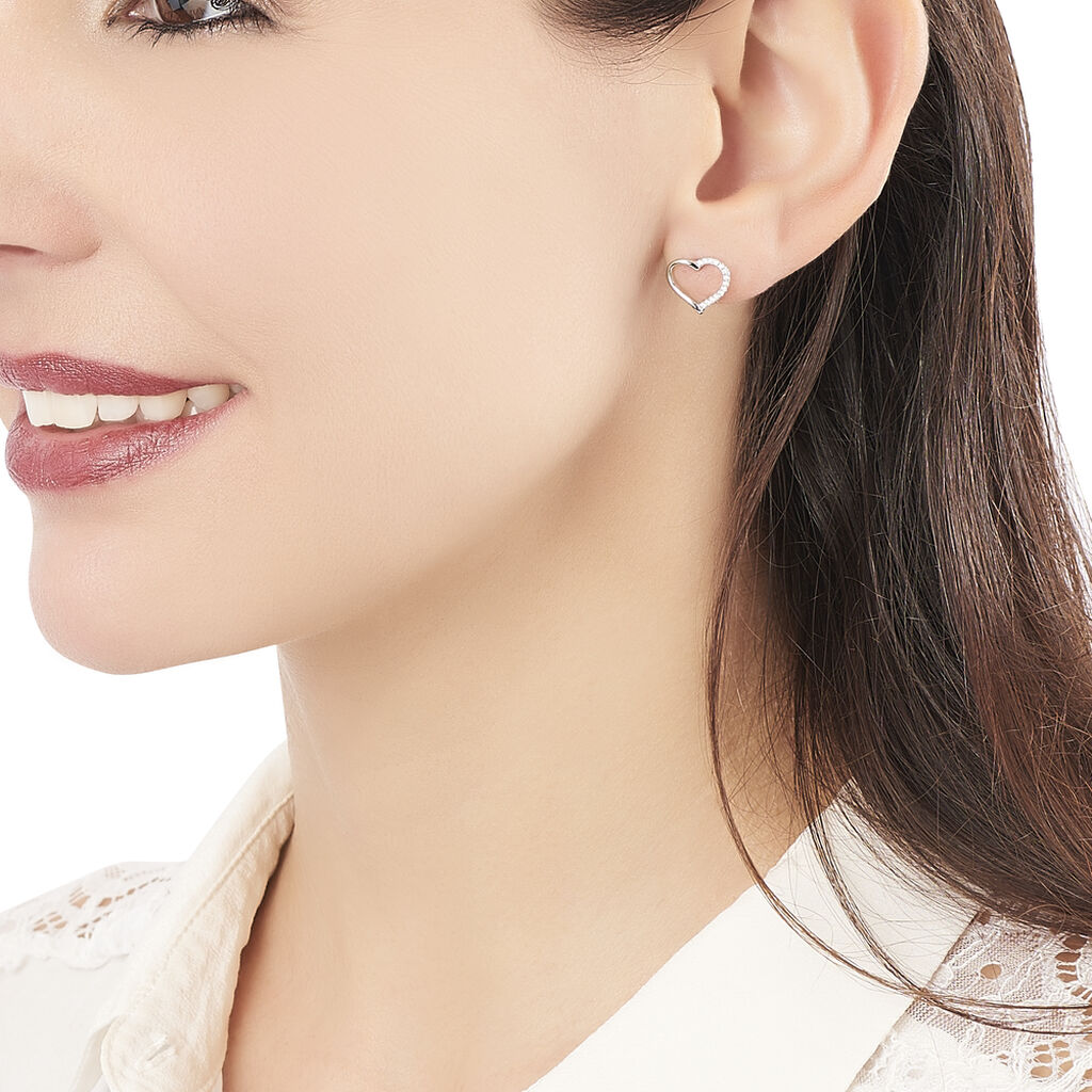 Boucles D'oreilles Puces Salona Argent Blanc Oxyde De Zirconium - Boucles d'oreilles fantaisie Femme | Histoire d’Or