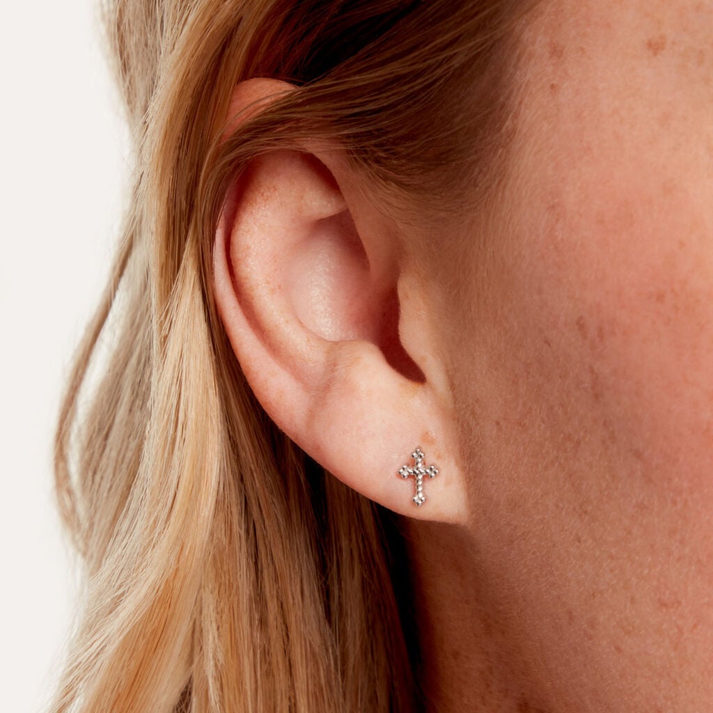 Boucles D'Oreilles Puces Ma&euml;line Argent Blanc - Boucles d'oreilles fantaisie Femme | Histoire d&rsquo;Or
