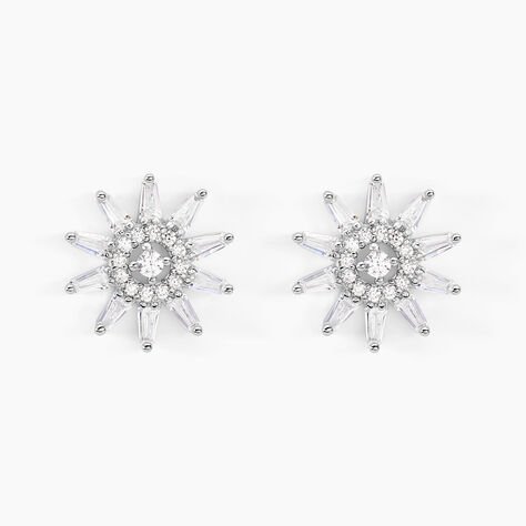 Boucles D'oreilles Puces Daisy Argent Blanc Oxyde De Zirconium - Fête des mères Femme | Histoire d’Or