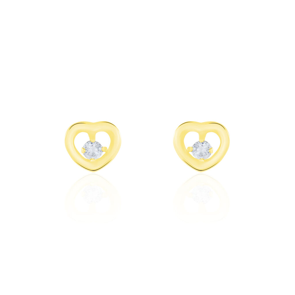 Boucles D'oreilles Puces Daria Cœur Or Jaune Oxyde De Zirconium - Clous d'oreilles Famille | Histoire d’Or