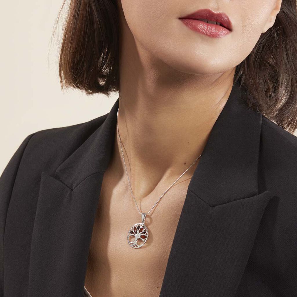 Collier Argent Blanc Odaya Ambre - Colliers Arbre de vie Femme | Histoire d’Or