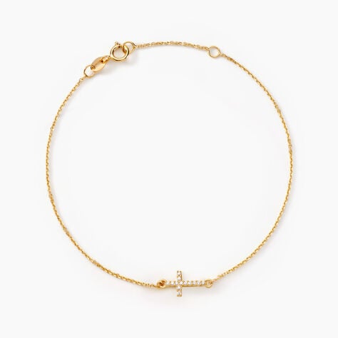 Bracelet Cobeia Croix Maille For&ccedil;at Or Jaune Oxyde De Zirconium - Bracelets Communion Femme | Histoire d&rsquo;Or