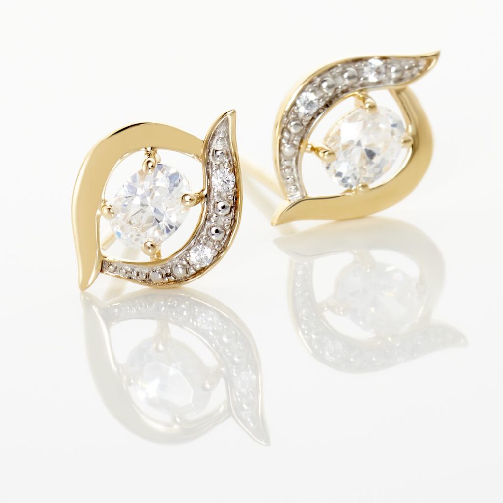 Boucles D'oreilles Puces Or Blanc Lydia Oxydes De Zirconium - Clous d'oreilles Femme | Histoire d’Or