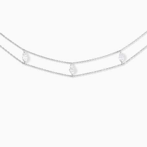 Collier Navette Argent Blanc Oxyde De Zirconium - Ras de cou Femme | Histoire d’Or