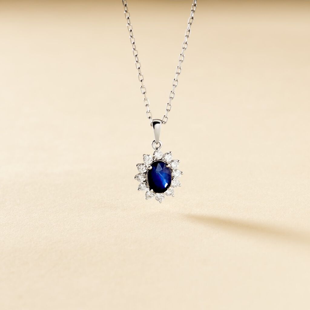 Pendentif Or Blanc Saphir Diamants - Pendentifs Femme | Histoire d’Or