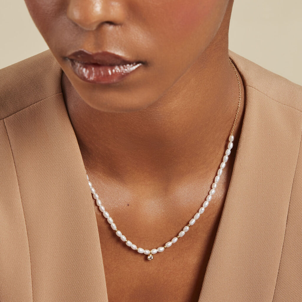 Collier Perlissima Argent Blanc Oxyde Et Perle De Culture - Colliers Femme | Histoire d’Or